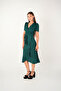 Imported Glitter Fabric Belt Detailed Mid-Length Dress - Emerald Green - 2