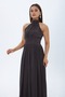 Women's Halter Neck Pleated Long Evening Dress - 3