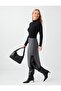 Anthracite Melange Lace Detailed Soft Touch Asymmetrical Midi Skirt