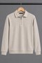 Men's Polo Collar Half Zipper Comfortable Cream Sweater - 6