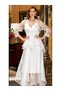 6 Piece Cream Women's Satin Dowry Set Transparent Lace Dressing Gown Nightgown Pajama Set |   Bridal Dowry Set with Shorts - 5