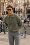 Men's Half Zip Polo Collar Green Knit Sweater - 2