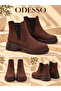 Women's Brown Suede Chelsea Boots with Elastic Side and Mesh Detail, Thick Sole, Short Ankle Casual Boots - 2