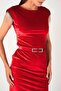 Velvet Fabric Shoulder Tassel Pencil Dress - RED - 4