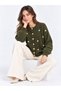 Women's Pearl Detailed Buttoned Crew Neck Long Fleece Knitwear Jacket - 3