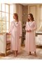 New Season Pink Double-Breasted Collared Full-Length Nursing-Friendly Design Long Sleeve 100% Cotton Maternity Nightgown Set - 5