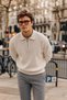 Men's Half Zip Polo Collar Cream Knit Sweater - 2