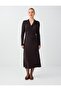 Bitter Brown Accessory Detailed Double Breasted Collar Soft Touch Midi Dress