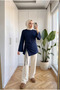 Women's Side Adjustable Drawstring and Slit Detailed Combed Cotton Hijab Tunic 70 cm - 2