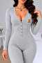 Women's Black Teddy Bear Printed Long Sleeve Buttoned Pajama Jumpsuit - 3