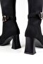 Suede Double Buckle Women's Thick Heeled Boots - 3
