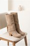 Women's Suede Look Curled Toe Thick Heeled Boots Stylish Daily Boots - 2
