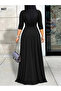 Women's Three Quarter Sleeves, Double Breasted Collar, Belted Waist, Long Viscose Two Thread Dress - 2