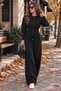 Women's Snap Button Knitwear Double Set High Waist Wide Leg Pants Long Sleeve Set