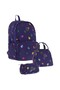 Shine Black Multicolor Zebra Patterned Girl's Triple School Bag Set - 5