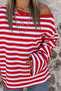 Red-White Thick Striped Off-Shoulder Blouse - 4