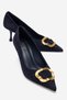 Noemi Navy Blue Suede Genuine Leather Buckle Women's Heeled Shoes