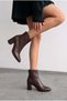Women's Brown Winter Classic Side Zipper Pointed Toe Thick Heeled Boots 143 - 5