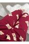 Burgundy Teddy Bear Patterned Collared Buttoned Long Sleeve Berlin Camisole Pajama Set - 5