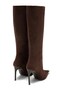 Women's Brown Suede Pointed Toe Gold Detailed Below the Knee Heeled Boots - 4