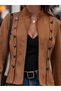 Women's judge collar button detailed short suede jacket - 2