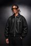 Men's Black Serpent Tribe Embroidered Bomber Leather Jacket - 3