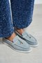 Warner Gray Genuine Suede Leather Metal Accessory Detail Flat Sole Women's Loafer - 7