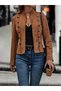 Women's judge collar button detailed short suede jacket
