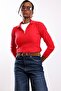 Red Polo Collar Zippered Ribbed Knitwear 5668 - 3