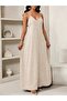 Women's Beige Rope Strap V-Neck Long Dress with Pocket Detail - 4