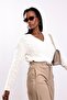 Ecru V-Neck Hair Knit Sweater 190877 - 2