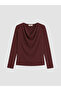 Two Mt Shop Quality Natuvera Plum Plain Draped Collar Long Sleeve Women's Blouse - 5
