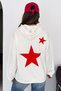 Women's Star Printed Hooded Sweatshirt with Kangaroo Pocket - 7