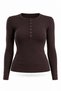 Brown Snap Fastener Long Sleeve T-Shirt 2680