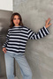 Women's Striped Crew Neck Long Sleeve Basic Sweatshirt - 5