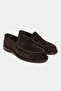 Manor Bitter Brown Genuine Suede Leather Saddle Drawstring Detail Flat Sole Women's Penny Loafer - 4
