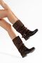 Nare Women's Brown Shiny Leather Suede Short Boots with Buckle Detail - 4