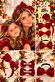 4-Piece Luxury Velvet Bow Special Design Comb Elastic Crown Hairpin Women's Children's Set Cherry Red
