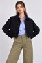 Velvet Textured Premium Selection Bomber Jacket Lby0097 Dark Blue - 3