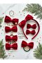 4-Piece Luxury Velvet Bow Special Design Comb Elastic Crown Hairpin Women's Children's Set Cherry Red - 3