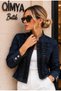 Nox Women's Front Rope Detailed High Collar Horseman Model Denim Jacket