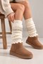 White 100% Acrylic Knitwear Knitted Leg Warmer Foot Warmer Long Gaiter Boot Socks - 2