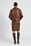 Brown Croco Leila Double Breasted Buttoned Short Trench Coat Women's Genuine Leather Jacket - 4