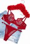 Heart Patterned Underwire Lingerie Set Red - 3