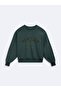 Relaxed Fit Faded Fabric Text Printed Green Sweatshirt - 4
