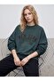 Relaxed Fit Faded Fabric Text Printed Green Sweatshirt - 2