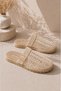 Buckle Detailed Knitted Slippers Beige
