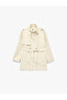 Belted, Buttoned, Epaulettes, Pocketed, Stand Collar Cashmere Coat