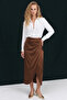 Button Detailed Satin Skirt - Brown - 3
