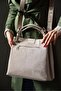Women's Hand and Shoulder Bag with Embossed Logo, Double Handle, Adjustable Strap, Stylish Stone - 4